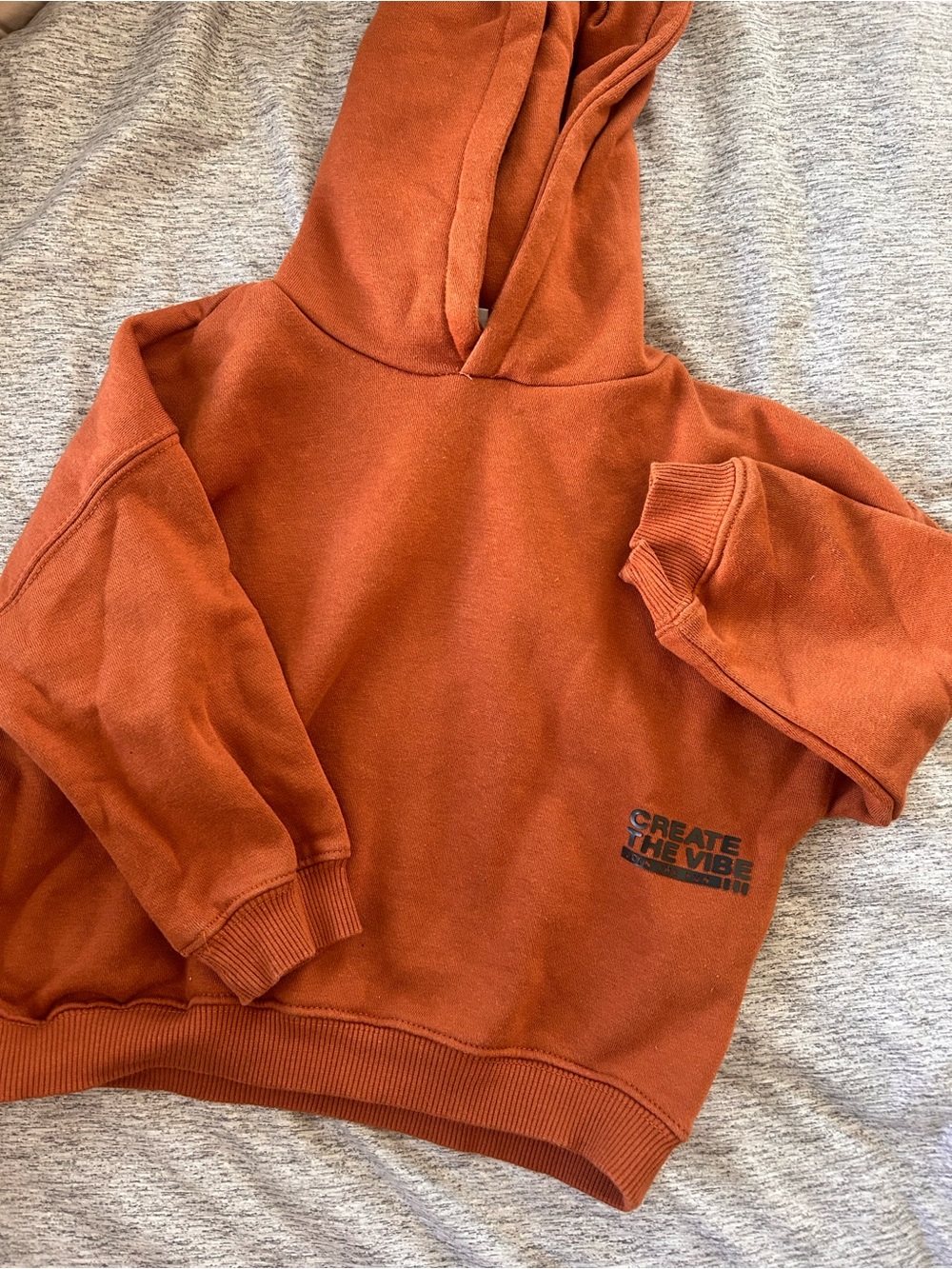 Zara Rust Orange Kids Hoodie with 'Create The Vibe' Print